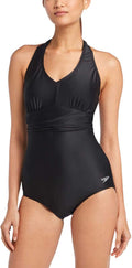 Speedo Women's Active Solid Halter One Piece Swimsuit